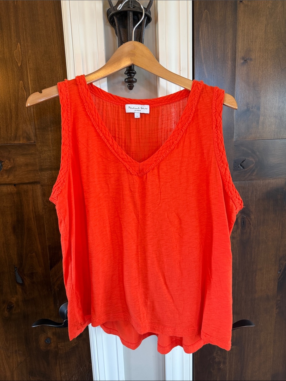 Michael Stars Red-Orange V-Neck Sleeveless Tank L